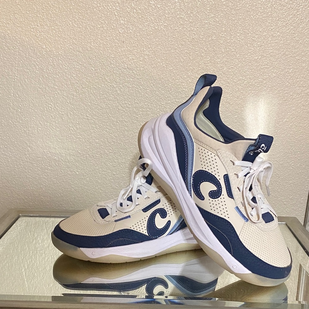 Clove Cream & Navy Lace-Up Sneakers
